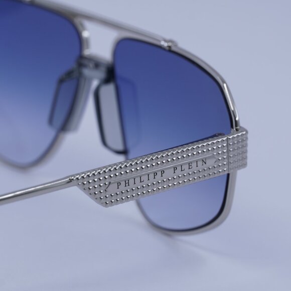 Philipp Plein SPP106M 0579 Sunglasses Palladium Aviator Frame, Blue Lenses - Picture 5 of 12